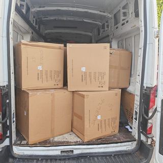 Boxes stacked in the van